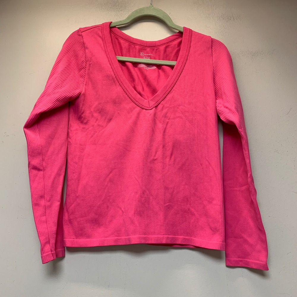 No Boundaries Ribbed V-Neck Top Juniors XL Hot Pink Excellent Long Sleeve 15221